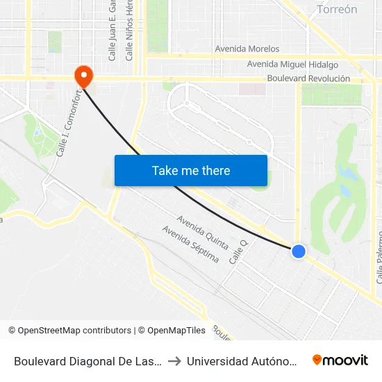 Boulevard Diagonal De Las Fuentes, 1003_1 to Universidad Autónoma De Coahuila map