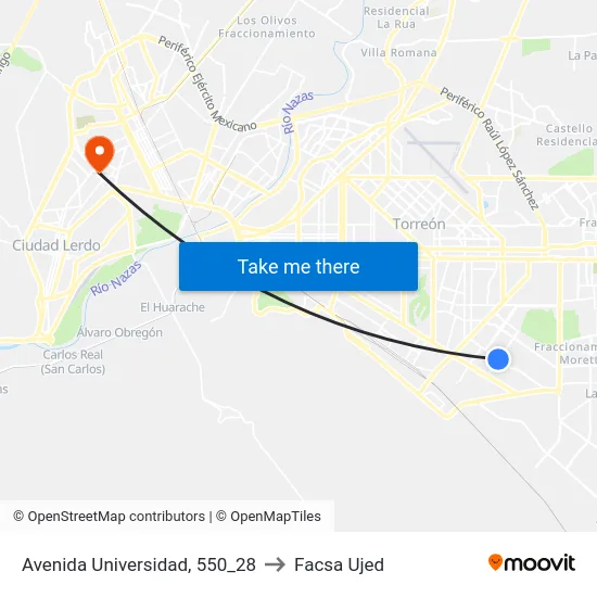 Avenida Universidad, 550_28 to Facsa Ujed map