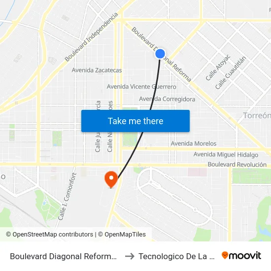Boulevard Diagonal Reforma, 1960_D to Tecnologico De La Laguna map