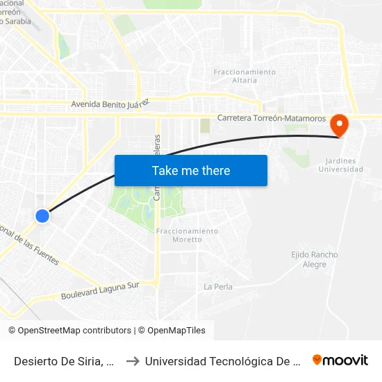 Desierto De Siria, 165_1 to Universidad Tecnológica De Torreón map