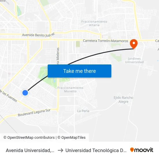 Avenida Universidad, 550_28 to Universidad Tecnológica De Torreón map