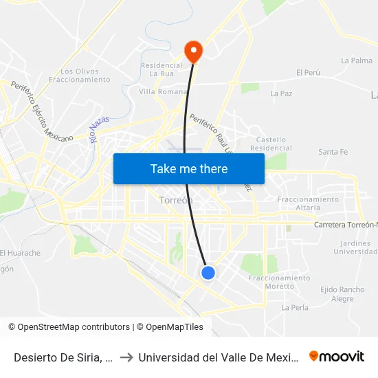 Desierto De Siria, 165_1 to Universidad del Valle De Mexico (UVM) map