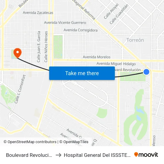 Boulevard Revolución, 3951 to Hospital General Del ISSSTE En Torreon map