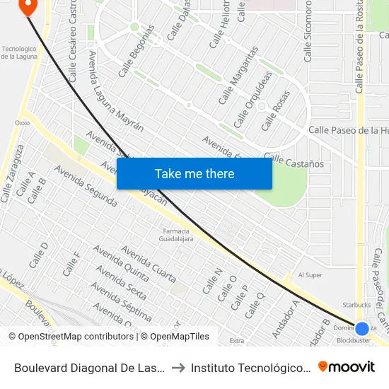 Boulevard Diagonal De Las Fuentes, 1003_1 to Instituto Tecnológico de La Laguna map