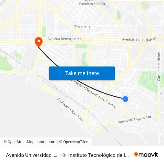 Avenida Universidad, 550_28 to Instituto Tecnológico de La Laguna map