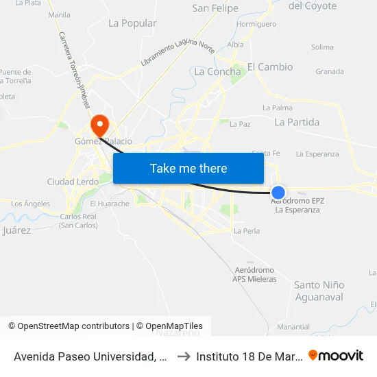 Avenida Paseo Universidad, 200 to Instituto 18 De Marzo map