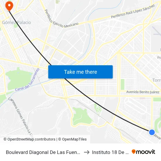 Boulevard Diagonal De Las Fuentes, 1003_1 to Instituto 18 De Marzo map