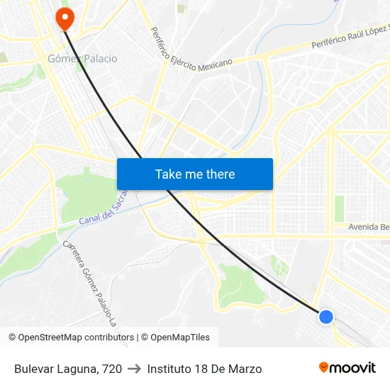 Bulevar Laguna, 720 to Instituto 18 De Marzo map