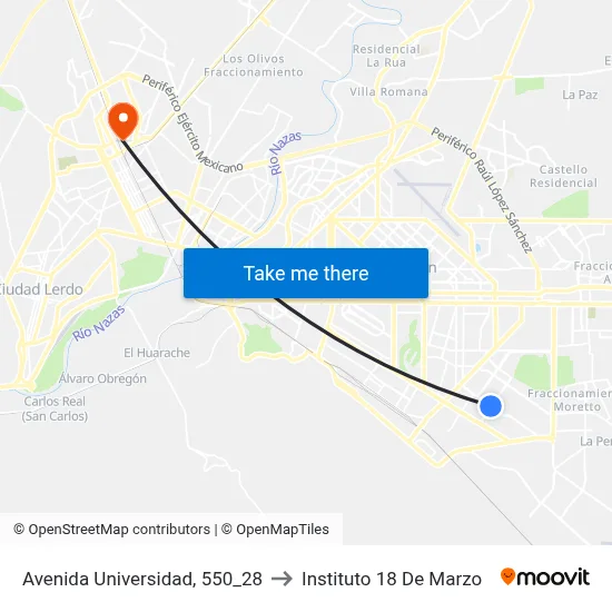 Avenida Universidad, 550_28 to Instituto 18 De Marzo map
