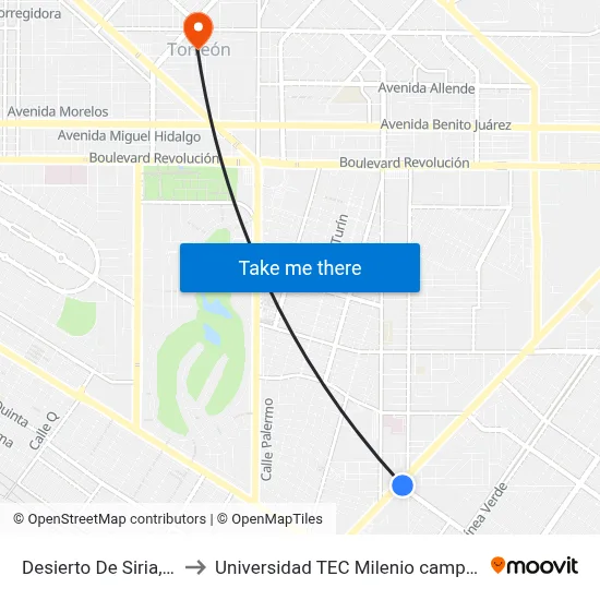Desierto De Siria, 165_1 to Universidad TEC Milenio campus Laguna map