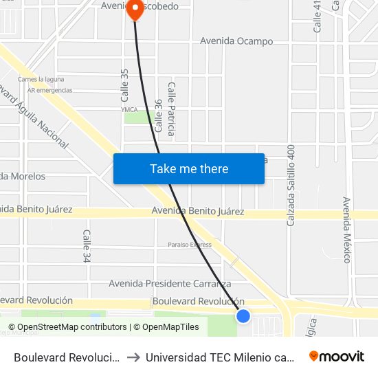 Boulevard Revolución, 3951 to Universidad TEC Milenio campus Laguna map