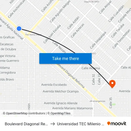 Boulevard Diagonal Reforma, 1960_D to Universidad TEC Milenio campus Laguna map