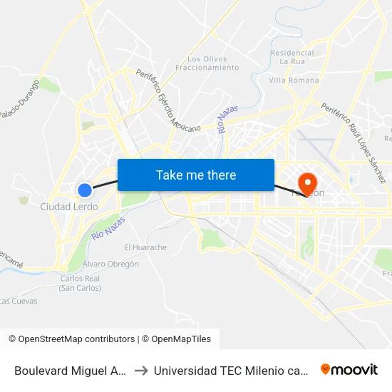 Boulevard Miguel Alemán, 20 to Universidad TEC Milenio campus Laguna map