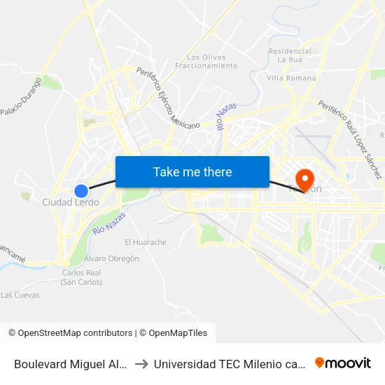 Boulevard Miguel Alemán, 202 to Universidad TEC Milenio campus Laguna map