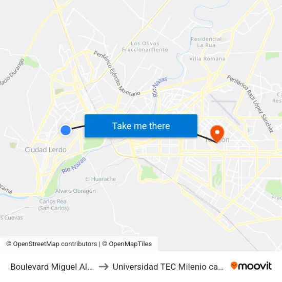 Boulevard Miguel Alemán, 700 to Universidad TEC Milenio campus Laguna map