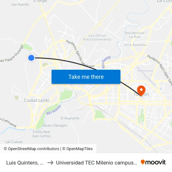 Luis Quintero, 1209 to Universidad TEC Milenio campus Laguna map