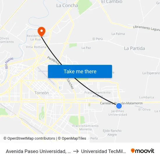 Avenida Paseo Universidad, 200 to Universidad TecMilenio map
