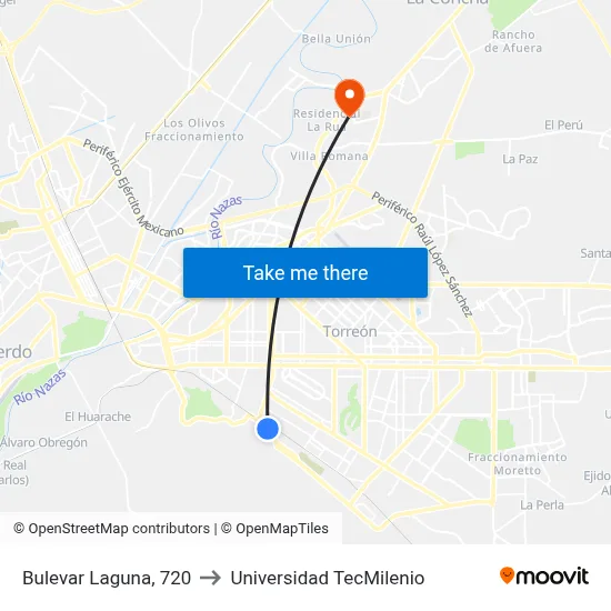 Bulevar Laguna, 720 to Universidad TecMilenio map
