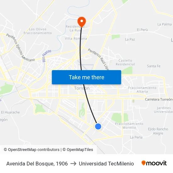 Avenida Del Bosque, 1906 to Universidad TecMilenio map