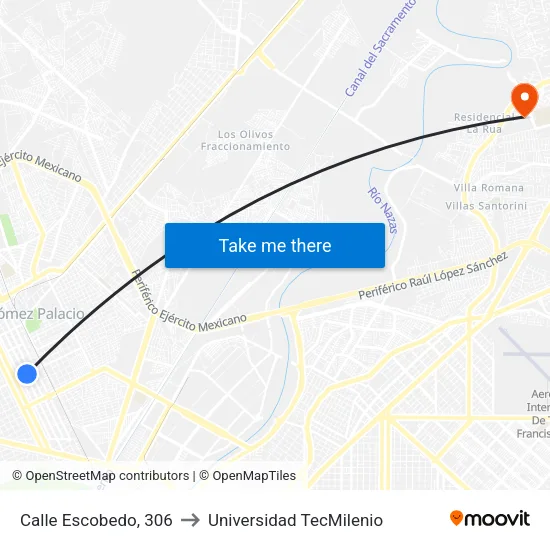 Calle Escobedo, 306 to Universidad TecMilenio map