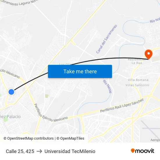 Calle 25, 425 to Universidad TecMilenio map