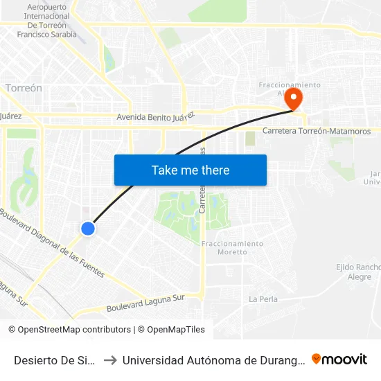 Desierto De Siria, 165_1 to Universidad Autónoma de Durango Campus Laguna map