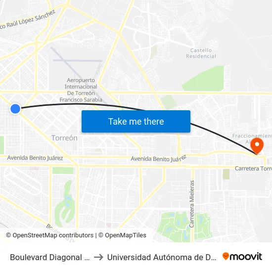 Boulevard Diagonal Reforma, 1960_D to Universidad Autónoma de Durango Campus Laguna map