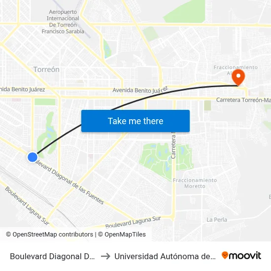 Boulevard Diagonal De Las Fuentes, 1003_1 to Universidad Autónoma de Durango Campus Laguna map