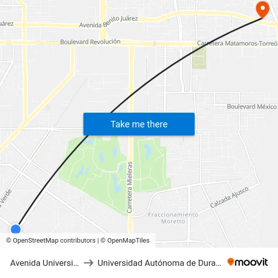 Avenida Universidad, 550_28 to Universidad Autónoma de Durango Campus Laguna map