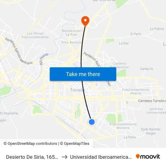 Desierto De Siria, 165_1 to Universidad Iberoamericana map