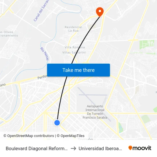 Boulevard Diagonal Reforma, 1960_D to Universidad Iberoamericana map
