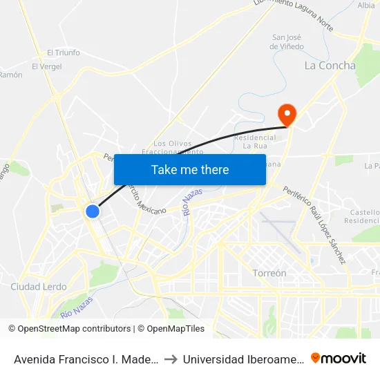 Avenida Francisco I. Madero, 717 to Universidad Iberoamericana map