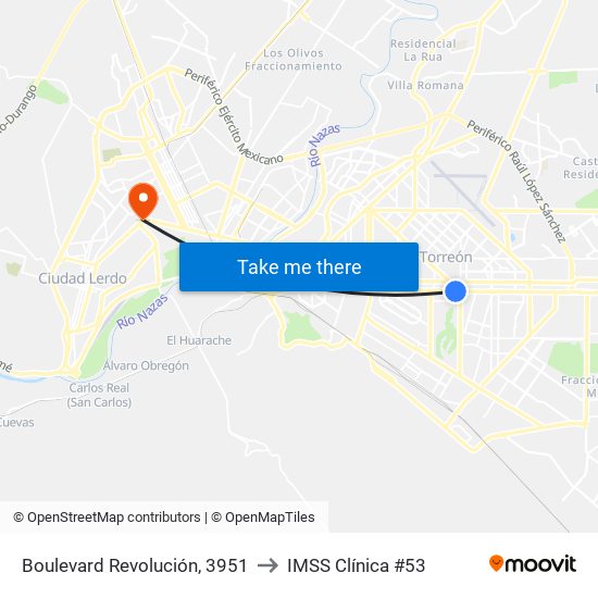 Boulevard Revolución, 3951 to IMSS Clínica #53 map