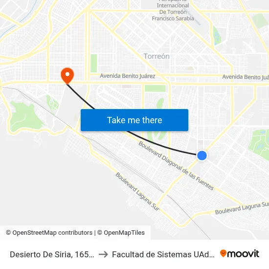 Desierto De Siria, 165_1 to Facultad de Sistemas UAdeC map