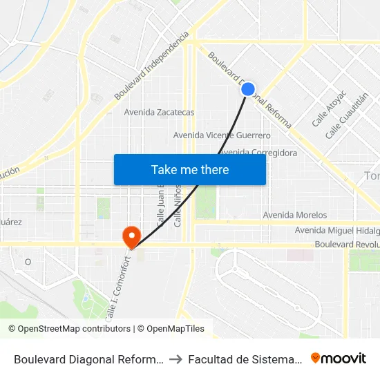 Boulevard Diagonal Reforma, 1960_D to Facultad de Sistemas UAdeC map