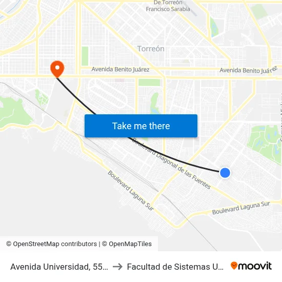 Avenida Universidad, 550_28 to Facultad de Sistemas UAdeC map