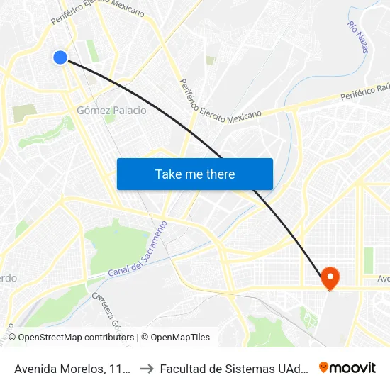 Avenida Morelos, 1119 to Facultad de Sistemas UAdeC map