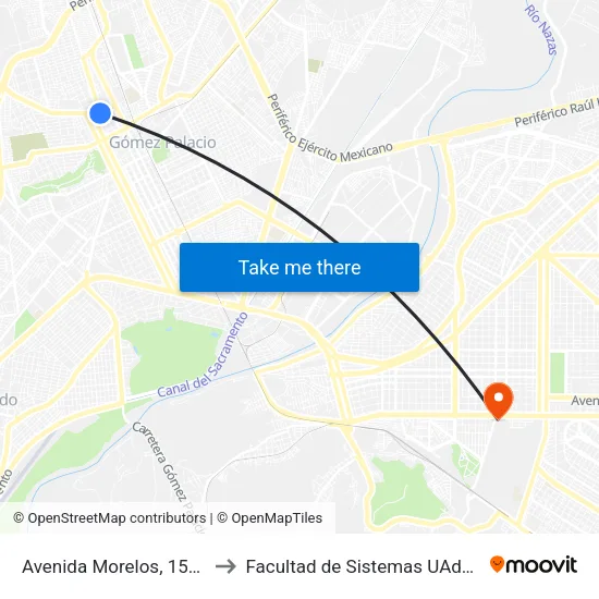 Avenida Morelos, 1516 to Facultad de Sistemas UAdeC map