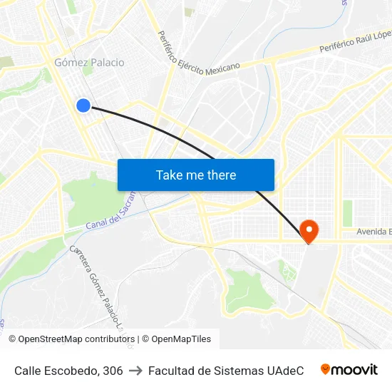 Calle Escobedo, 306 to Facultad de Sistemas UAdeC map