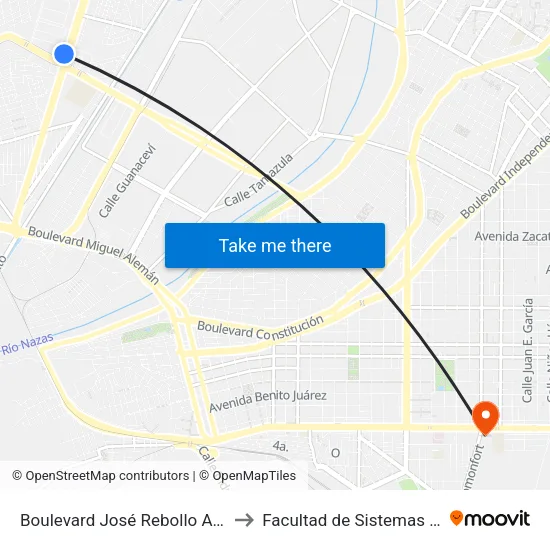Boulevard José Rebollo Acosta, 8 to Facultad de Sistemas UAdeC map