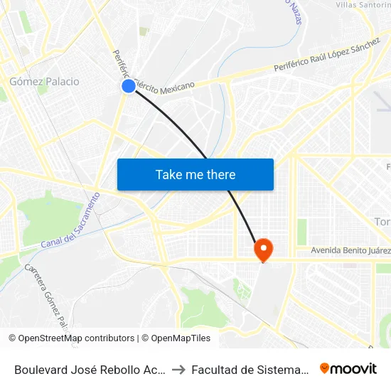Boulevard José Rebollo Acosta, 434 to Facultad de Sistemas UAdeC map