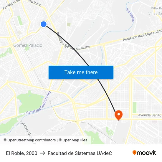 El Roble, 2000 to Facultad de Sistemas UAdeC map