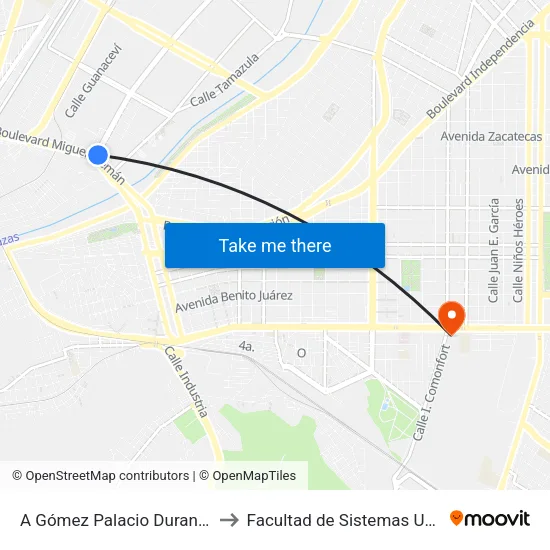 A Gómez Palacio Durango, 2 to Facultad de Sistemas UAdeC map