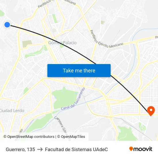 Guerrero, 135 to Facultad de Sistemas UAdeC map