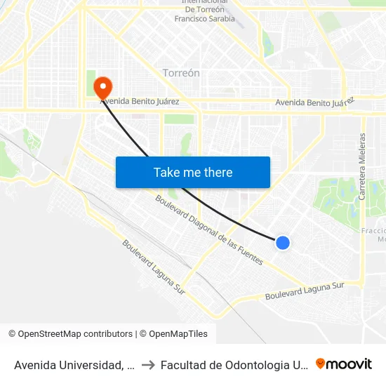 Avenida Universidad, 550_28 to Facultad de Odontologia UAdeC UT map