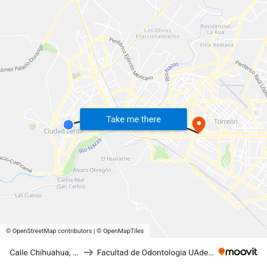 Calle Chihuahua, 102 to Facultad de Odontologia UAdeC UT map