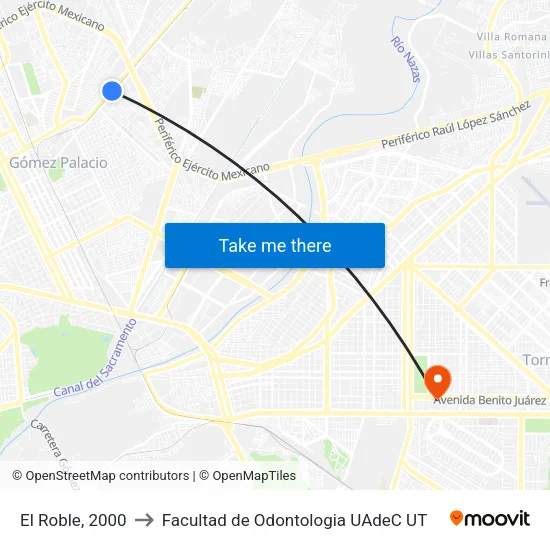 El Roble, 2000 to Facultad de Odontologia UAdeC UT map