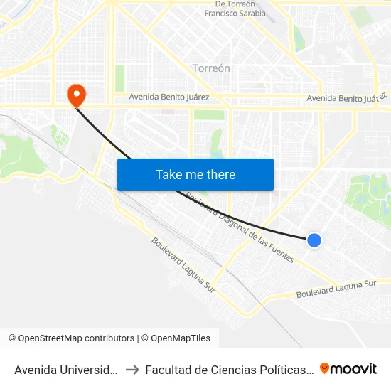 Avenida Universidad, 550_28 to Facultad de Ciencias Políticas y Sociales UAC map