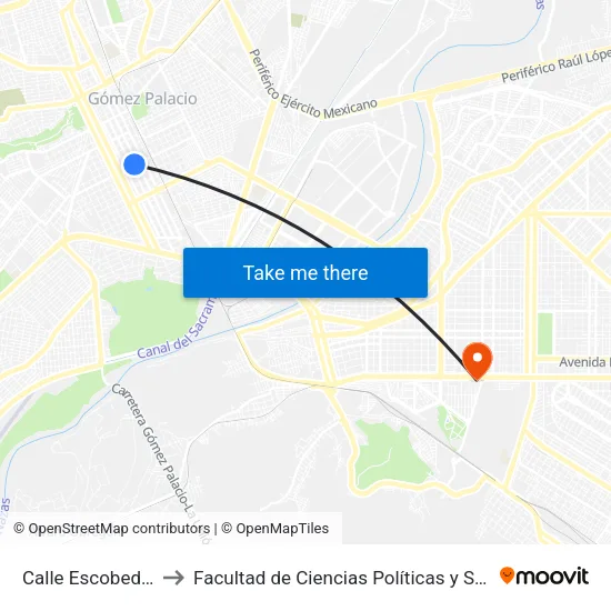 Calle Escobedo, 313 to Facultad de Ciencias Políticas y Sociales UAC map