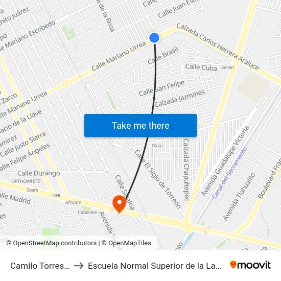 Camilo Torres, 768 to Escuela Normal Superior de la Laguna C. R. map